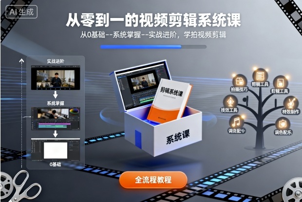 从零到一的视频剪辑系统课，从0基础–系统掌握–实战进阶，学拍视频剪辑-续财库