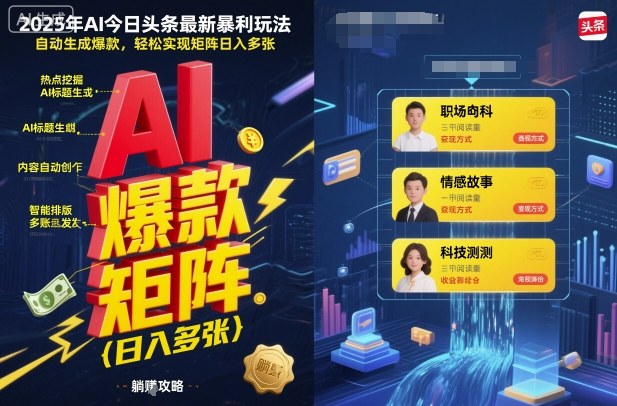 2025年AI今日头条最新暴利玩法,自动生成爆款,轻松实现矩阵日入多张-续财库