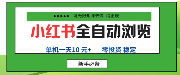 小红书全自动浏览项目，零投资，全程手机去跑，单账号一天10米+，可无限矩阵去做【揭秘】-续财库
