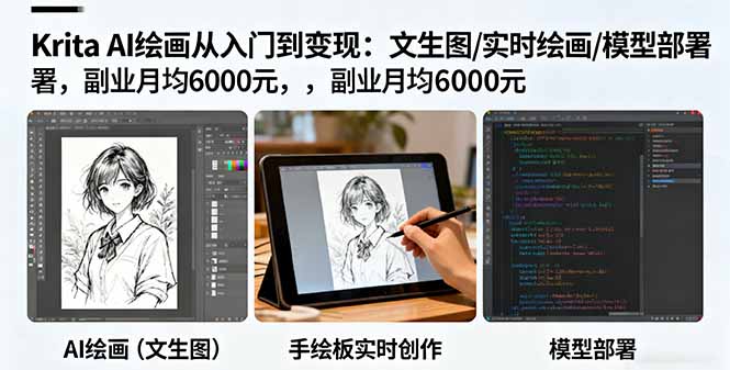 Krita AI绘画从入门到变现:文生图/实时绘画/模型部署,副业月均6000元-续财库