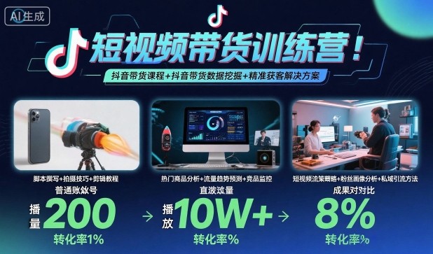 短视频带货训练营，抖音带货课程+抖音带货数据挖掘+精准获客解决方案-续财库