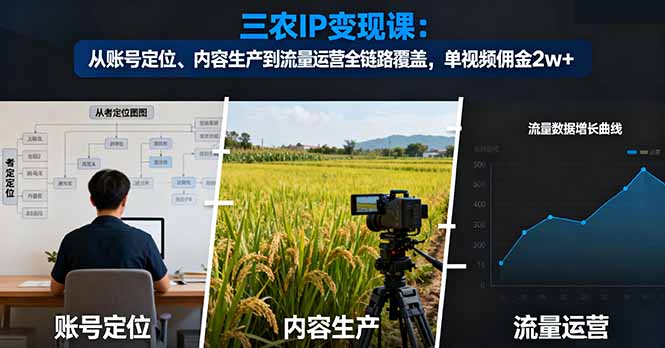 三农IP变现课：从账号定位、内容生产到流量运营全链路覆盖，单视频佣金2w+-续财库