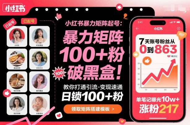 小红书暴力矩阵起号，教你打通引流-变现速通，日锁100+粉，破流量黑盒-续财库