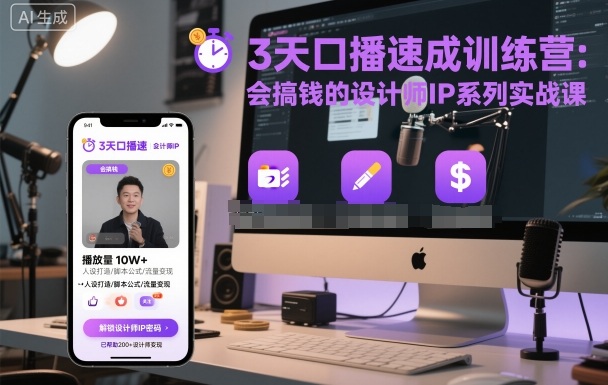 3天口播速成训练营，会搞钱的设计师IP系列实战课-续财库