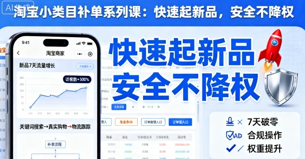 淘宝小类目补单系列课，快速起新品，安全不降权-续财库