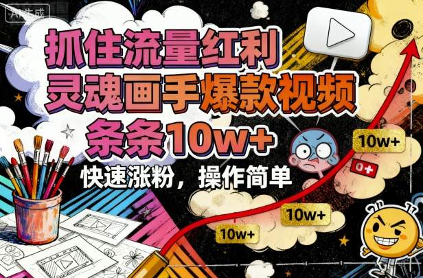抓住流量红利，灵魂画手爆款视频，条条10w+，快速涨粉，操作简单-续财库