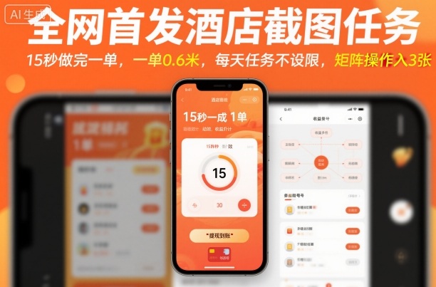 全网首发酒店截图任务，15秒做完一单，一单0.6米，每天任务不设限，矩阵操作日入3张【揭秘】-续财库