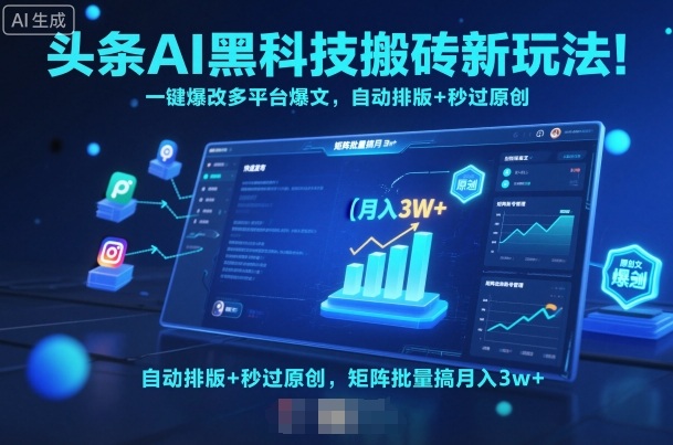 头条AI黑科技搬砖新玩法！一键爆改多平台爆文，自动排版+秒过原创，矩阵批量搞月入3w+【揭秘】-续财库