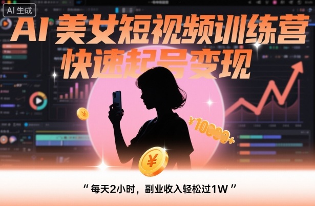 AI美女短视频训练营，快速起号变现，每天2小时，副业收入轻松过1W-续财库