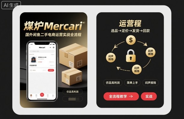 煤炉Mercari国外闲鱼二手电商运营实战全流程，仿品高利润，简单上手，闷声搞钱-续财库