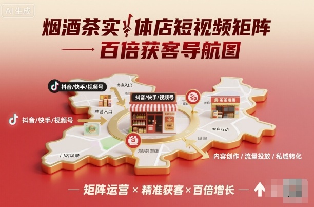 烟酒茶实体店短视频矩阵百倍获客导航图-续财库