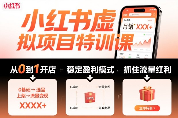小红书虚拟项目特训课，帮你从0到1打造稳定盈利的店铺，抓住流量红利(更新9月)-续财库