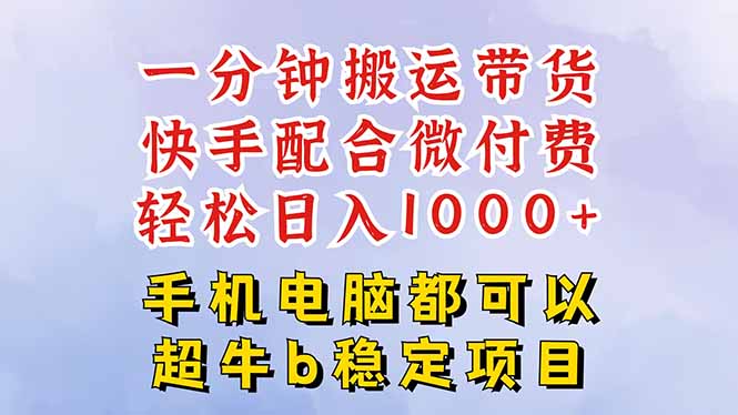 快手黑科技一分钟搬运带货，一刀不剪过原创，微付费投流玩法，轻松日入…-续财库
