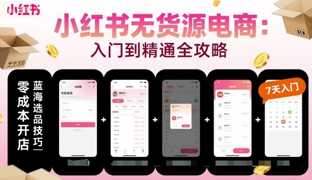 小红书无货源电商，入门到精通，开店+选品+笔记+剪辑+赛道+内容-续财库