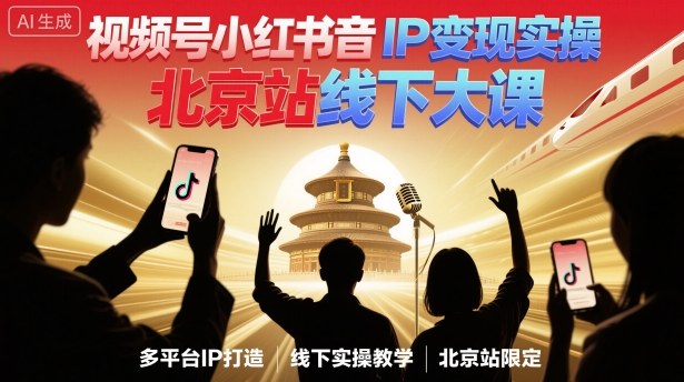 视频号小红书抖音IP变现实操北京站线下大课，40+行业短视频高变现姿势，100+IP高变现实操技术-续财库