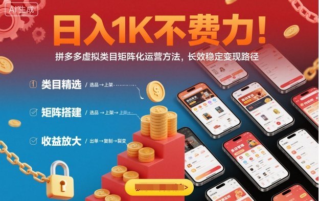 日入1K不费力！拼多多虚拟类目矩阵化运营方法，长效稳定变现路径-续财库