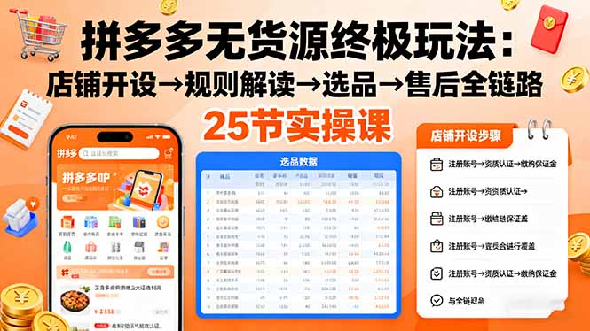 拼多多无货源终极玩法：店铺开设→规则解读→选品→售后全链路,25节实操课-续财库