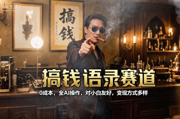 搞钱语录赛道,0成本,全AI操作,对小白友好,变现方式多样-续财库