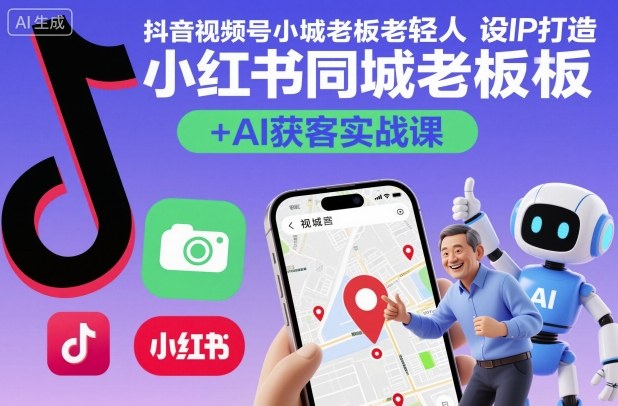 抖音视频号小红书同城老板轻人设IP打造+AI获客实战课,人设打造-算法拆解-拍摄剪辑-内容运营-AI创作-续财库