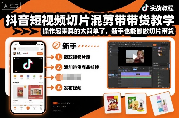 抖音短视频切片混剪带货教学，操作起来真的太简单了，新手也能做切片带货-续财库