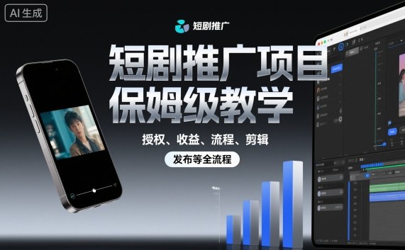 短剧推广项目保姆级教学,授权、收益、流程、剪辑,发布等全流程-续财库