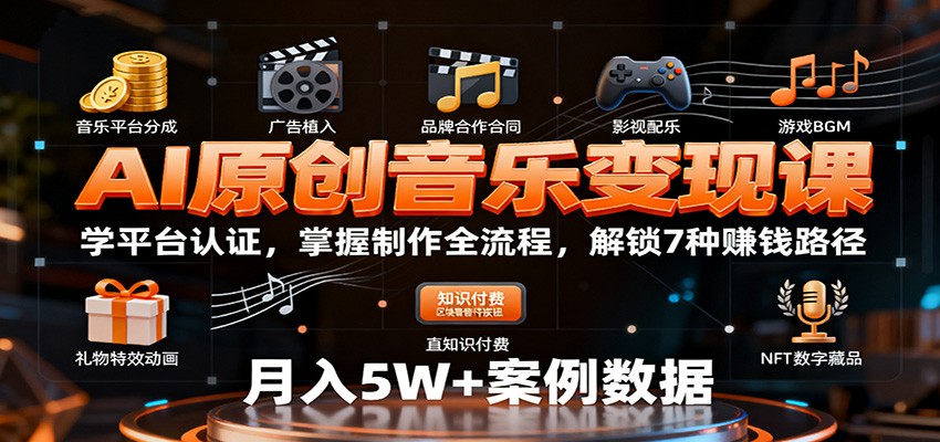 AI原创音乐变现课：学平台认证，掌握制作全流程，解锁7种赚钱路径-续财库