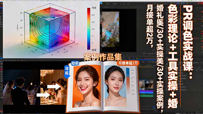 PR调色实战课：色彩理论+工具实操+婚礼医美/30+实操案例，月接单超2万-续财库
