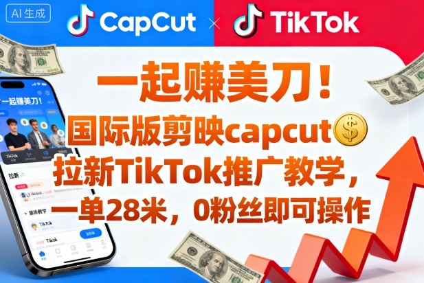 一起賺美刀！国际版剪映capcut拉新TikTok推广教学，一单28米，0粉丝即可操作(附推广入口和教学)-续财库