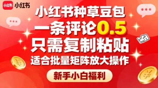 小红书种草豆包，一条评论0.5，只需复制粘贴，适合批量矩阵放大操作，新手小白福利-续财库
