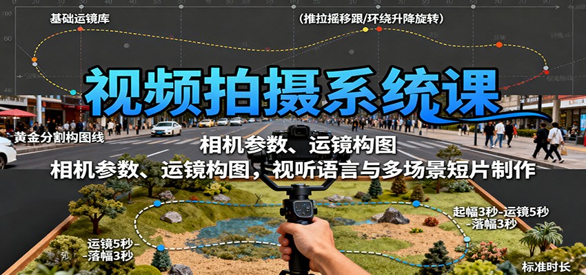 视频拍摄系统课:相机参数、运镜构图,视听语言与多场景短片制作-续财库