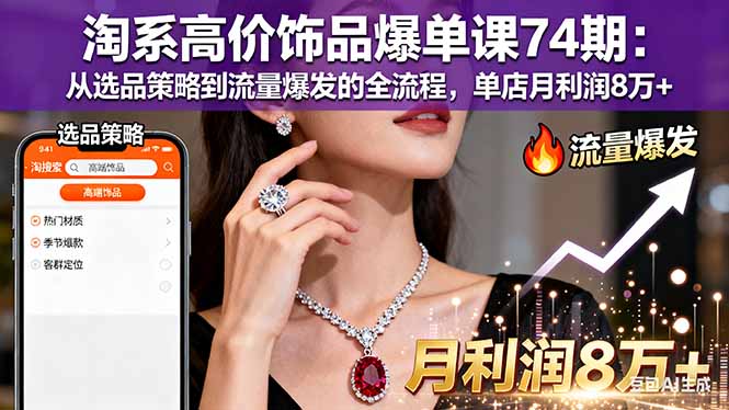 淘系高价饰品爆单课74期:从选品策略到流量爆发的全流程,单店月利润8万+-续财库