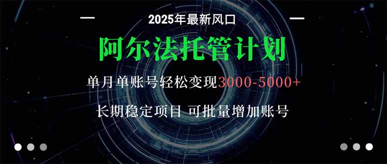 阿尔法托管计划 单账号月入3000-5000,长期稳定项目,新手小白轻松上手。-续财库