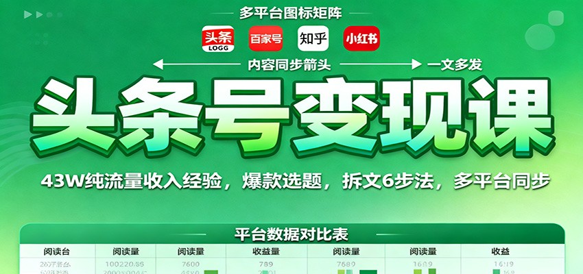头条号变现课:43W纯流量收入经验,爆款选题,拆文6步法,多平台同步-续财库
