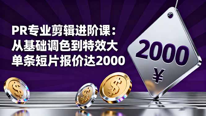 PR专业剪辑进阶课:从基础调色到特效大片的进阶技能,单条短片报价达2000-续财库
