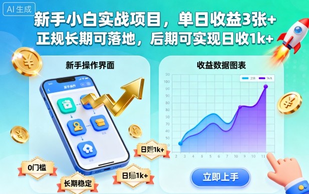 新手小白实战项目,单日收益3张+,正规长期可落地,后期可实现日收1k+【揭秘】-续财库