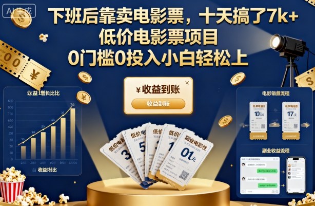 下班后靠卖电影票,十天搞了7k+,低价电影票项目,0门槛0投入小白轻松上手【揭秘】-续财库