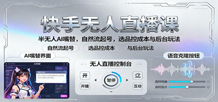 快手无人直播课:半无人AI嘴替,自然流起号,选品控成本与后台玩法-续财库