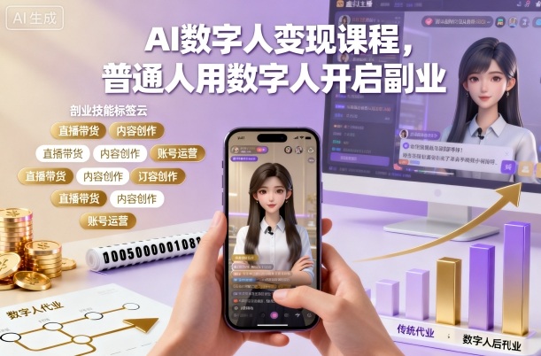 AI数字人变现课程,普通人用数字人开启副业-续财库