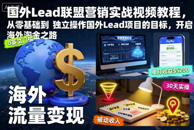 国外Lead联盟营销实战视频教程，从零基础到独立操作国外Lead项目的目标，开启海外淘金之路-续财库