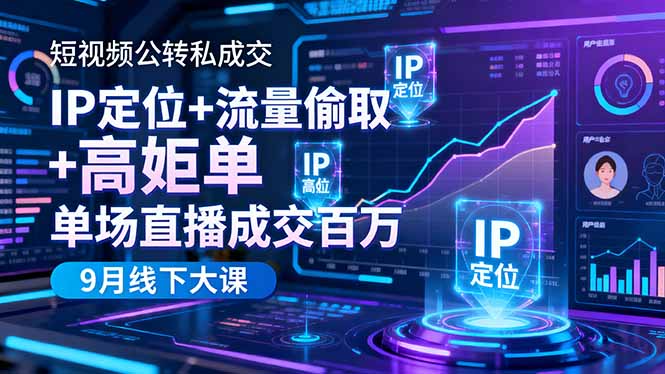 短视频公转私成交9月线下大课,IP定位+流量偷取+高客单,单场直播成交百万-续财库