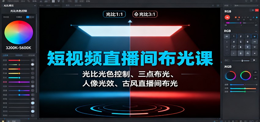 短视频直播间布光课:光比光色控制、三点布光、人像光效、古风直播间布光-续财库