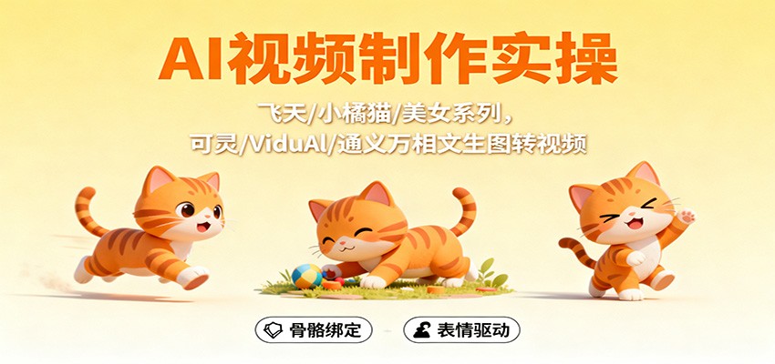 AI视频制作实操,飞天/小橘猫/美女系列,可灵/ViduAl/通义万相文生图转视频-续财库