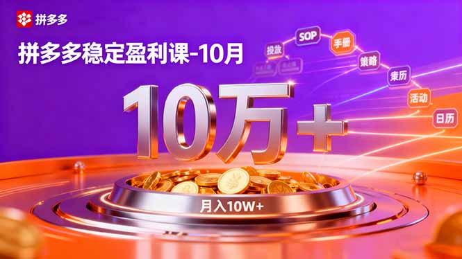 拼多多稳定盈利课-10月,强付费SOP+微付费高投产+活动矩阵,单店月入10万+-续财库
