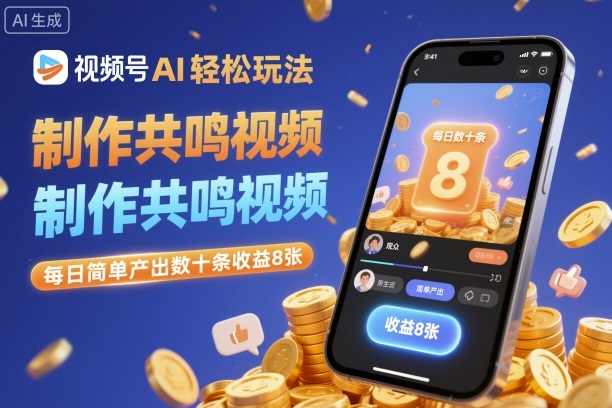 视频号AI轻松玩法,制作共鸣视频,每日简单产出数十条收益8张-续财库