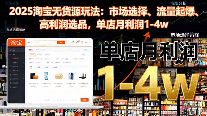 2025淘宝无货源玩法:市场选择、流量起爆、高利润选品,单店月利润1-4w-续财库