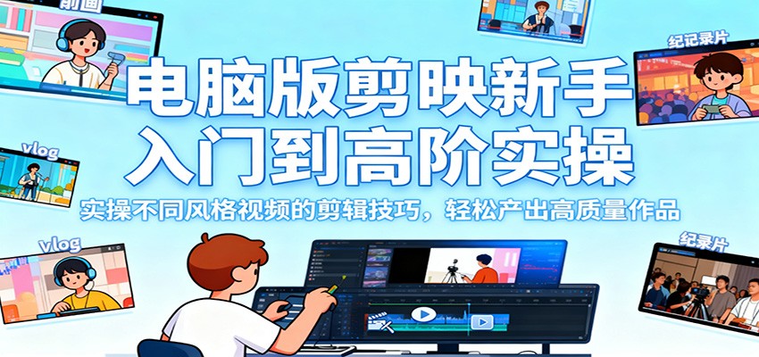 电脑版剪映新手入门到高阶实操,实操不同风格视频的剪辑技巧,轻松产出高质量作品-续财库