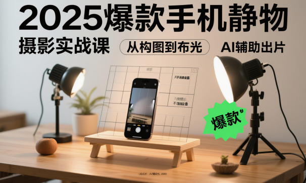 2025爆款手机静物摄影实战课，从构图到布光，不用贵设备，AI辅助出片-续财库