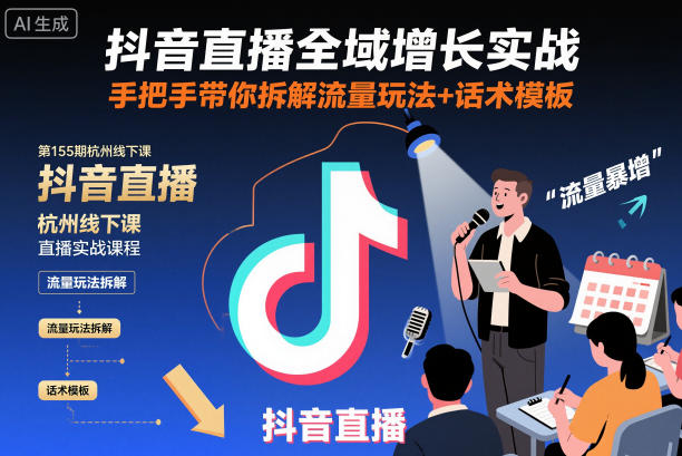 抖音直播全域增长实战第155期杭州线下课，手把手带你拆解流量玩法+话术模板-续财库