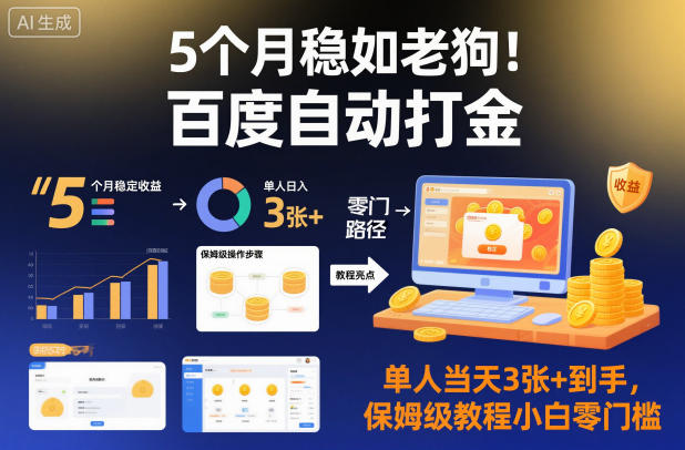 5个月稳如老狗!百度自动打金,单人当天3张+到手,保姆级教程小白零门槛【揭秘】-续财库