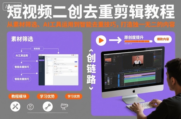 短视频二创去重剪辑教程,从素材筛选、AI工具运用到智能去重技巧,打造独一无二的内容-续财库